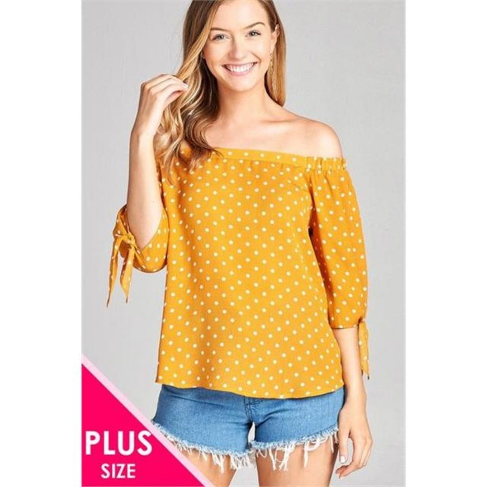 CURVY ROSE POLKA DOT TIE SLEEVE WOVEN TOP 3 PACK